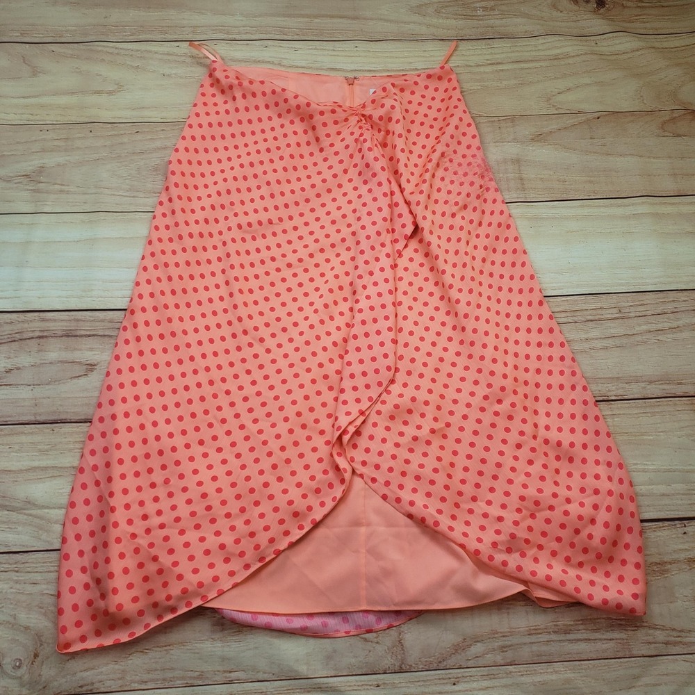 Ted Baker Skirt Womens 4 Coral Pink Polka‎ Dot Wrap Midi A-Line Lined Polyester